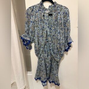 Juliet Dunn Blue and Green Floral Dress